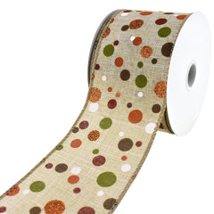 Autumn Dots Faux Linen Wired Ribbon, 10-yard