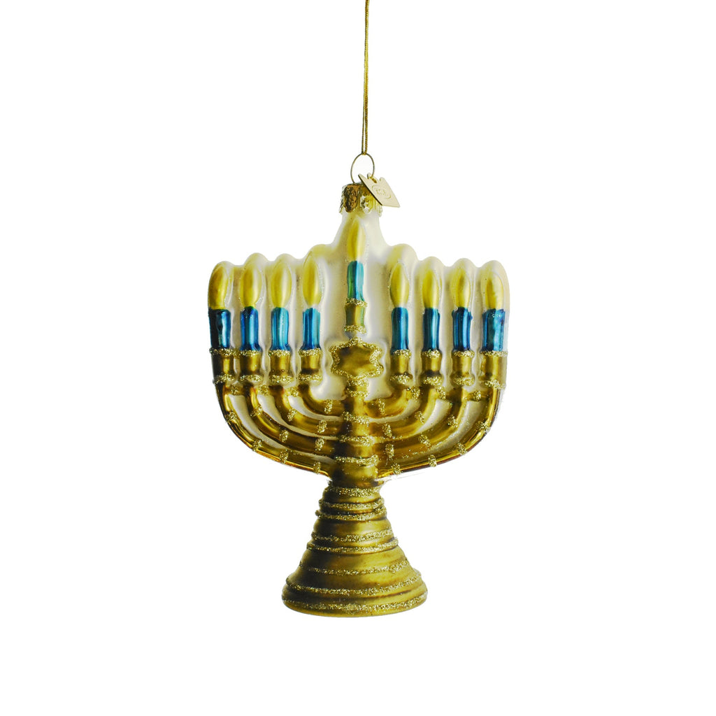 Noble Gems Hanukkah Menorah Glass Christmas Ornament, 4-1/2-Inch