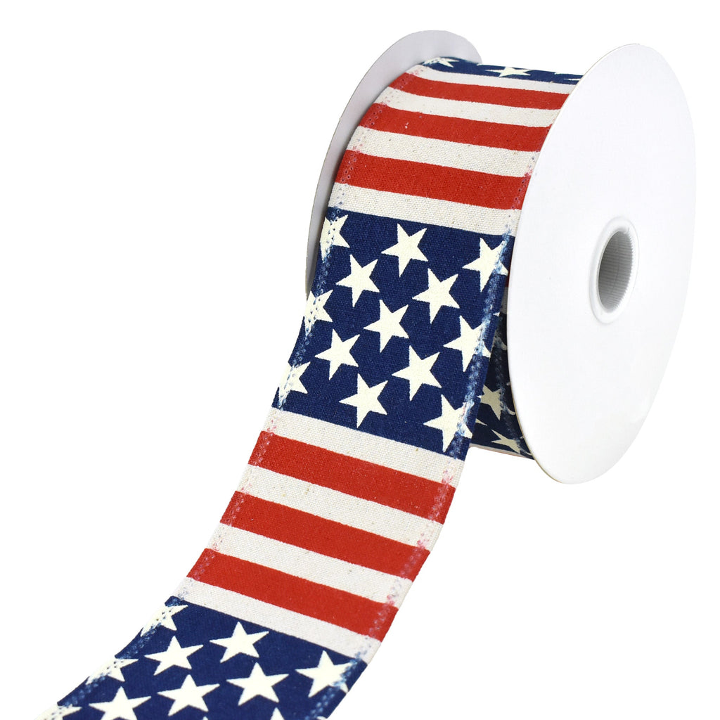 Stars and Stripes Canvas Wired Ribbon, 2-1/2-Inch, 10-Yard