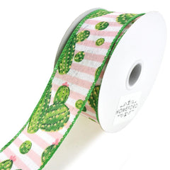 Cactus and Stripes Linen Wired Ribbon, 10-yard