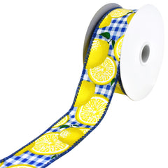 Gingham Printed Lemons Wired Ribbon, 10-yard