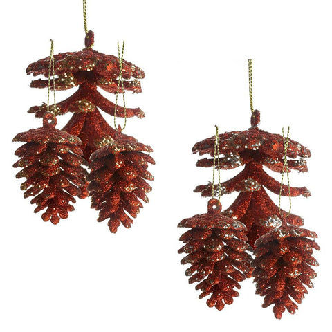 Christmas Glitter Pine Cone Ornaments, Red, 14-Piece