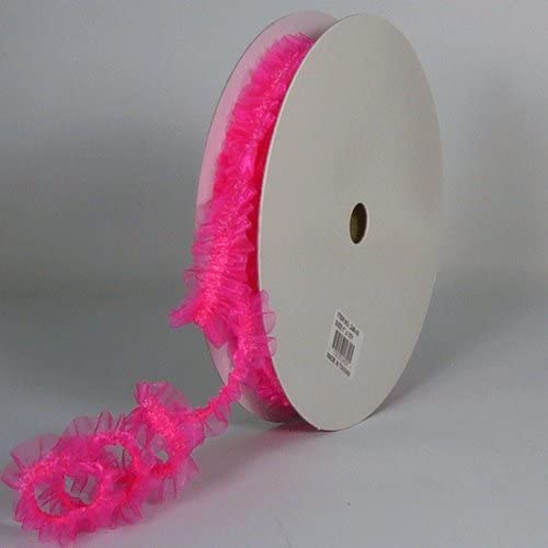 Elastic Organza Ruffled Ribbon, 1-inch, 10 yard, Hot Pink