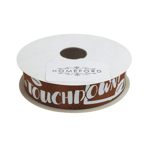Football Touchdown Satin Ribbon, 7/8-inch, 4-yard, Brown