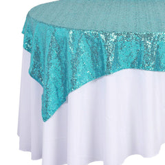 Sparkling Sequins Square Fabric Table Overlay, 72-Inch x 72-Inch