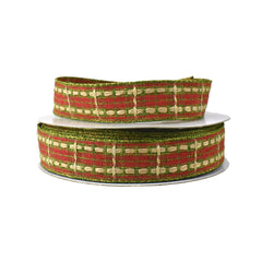 Plaid Saddle Stich Faux Linen Ribbon, 7/8-Inch, 20-Yard