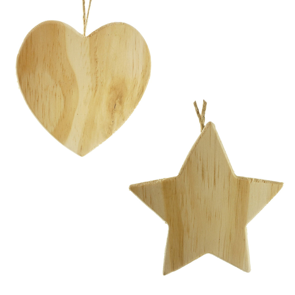 Unfinished Wood Star and Heart Ornaments, Assorted Sizes, 2-Piece