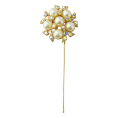 Rhinestone Pearls Floral Pins, 3-1/2-Inch, 6-Count - Gold
