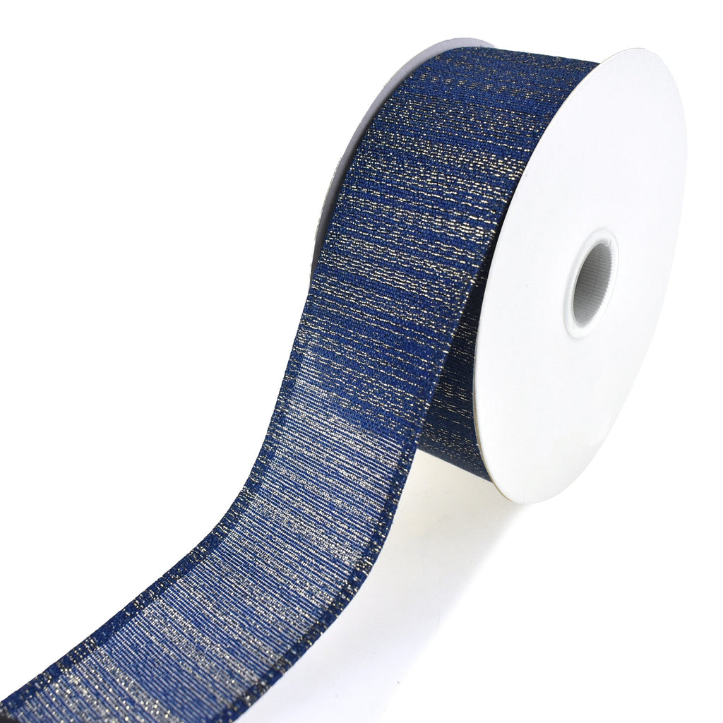 Elegant Metallic Weave Wired Ribbon, Navy/Gold, 1-1/2-Inch, 10-Yard