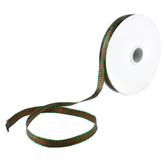 Metallic Shimmer Block Stripes Wired Ribbon, 3/8-Inch, 25-Yard - Red/Green