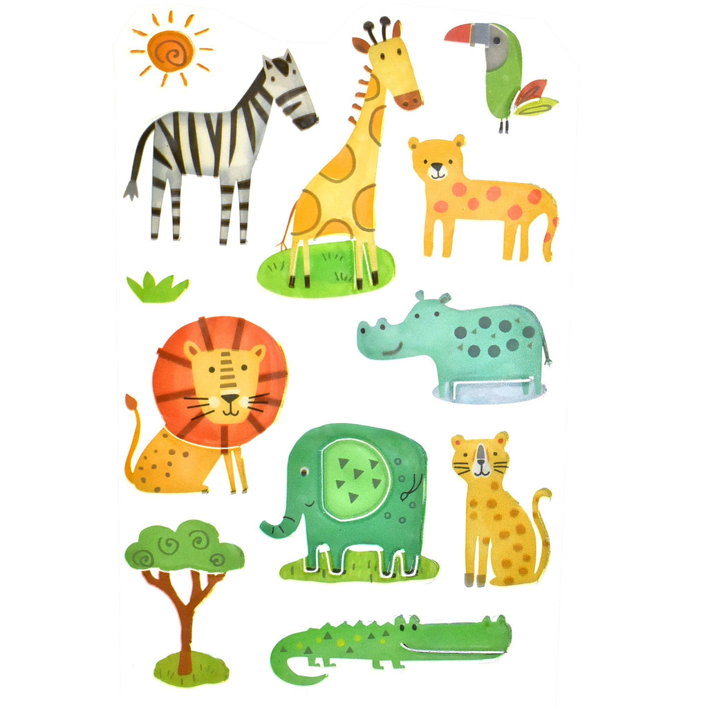 Safari Puffy 3D Sticker Sheet, 1-1/2-Inch, 12-Piece