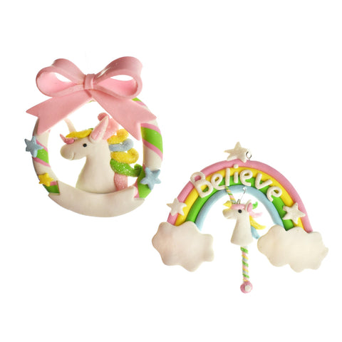Claydough Rainbow Unicorn Ornaments, 4-1/2-Inch, 2-Piece