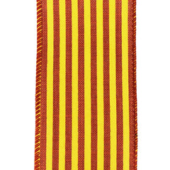 Autumn Cabana Stripes Faux Linen Wired Ribbon, 10-yard, Dark Orange/Yellow