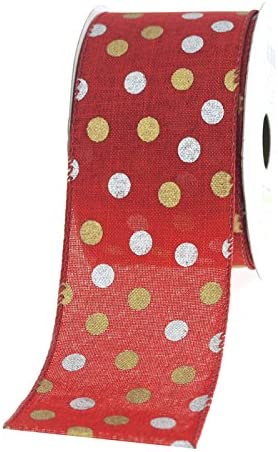 Canvas Ribbon with Metallic Dots, 2-1/2-inch, 10-yard, Red