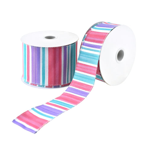 Cotton Candy Ombre Stripes Wired Ribbon, 10-yard