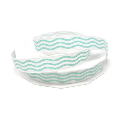 Aqua Waves Coastal Grosgrain Ribbon, White, 5/8-Inch, 20-Yard