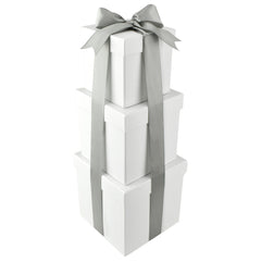Nested Square Gift Boxes, White, 5-inch, 6-inch, 7-inch, 3-piece, 1.5-inch Satin Ribbon