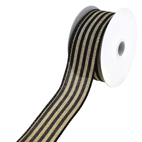 Cabana Stripes Natural Faux Linen Wired Ribbon, 1-1/2-Inch, 10-Yard