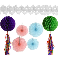 Tissue Garland, Fan, and Honeycomb Party Decorations, Assorted Sizes