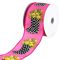 Spring Rainboots and Daffodils Wired Ribbon, 2-1/2-inch, 10-yard