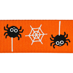 Halloween Cartoon Spiders Grosgrain Ribbon, 7/8-Inch, 10-Yard - Orange