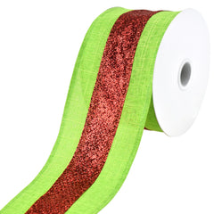 Striped Glitz and Glitter Christmas Wired Ribbon, 2-1/2-Inch, 10-Yard - Red/Lime Green