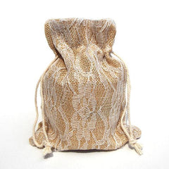 Faux Burlap Bags Lace Overlay, 5-Inch x 6-1/2-Inch, 6-Piece