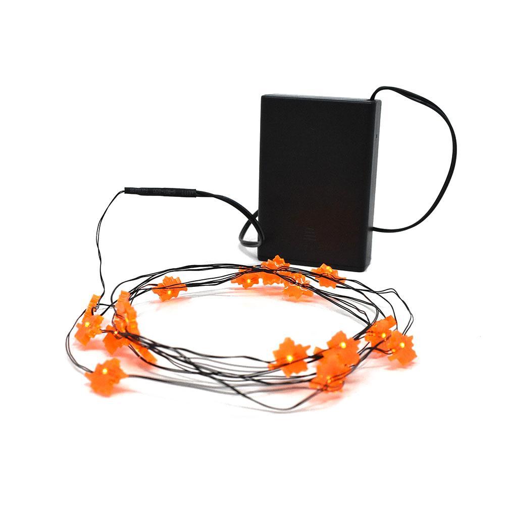 LED Battery Operated Fall Leaves String Lights, Orange, 80-Inch