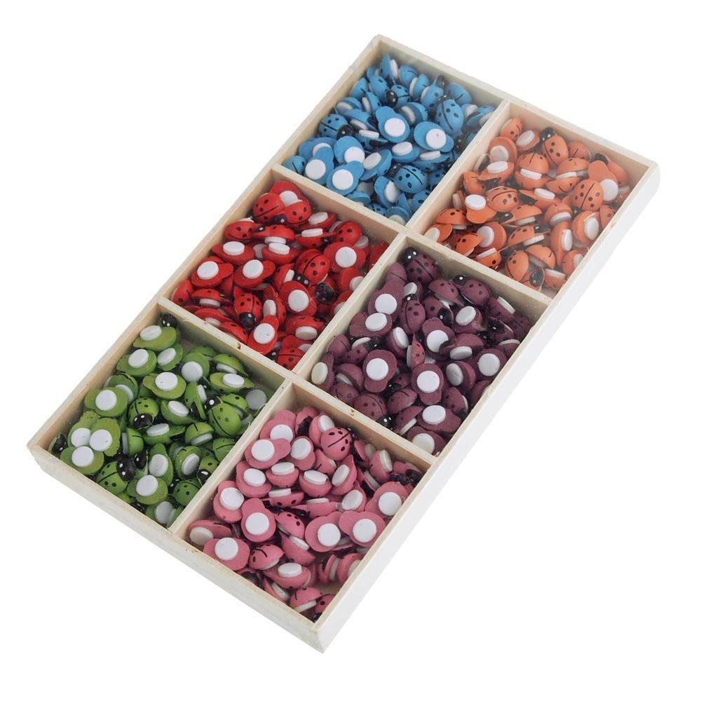 Self Adhesive Lady Bug Wooden Favors, 6 Colors, 360-Count