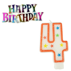 Glitter Number Candles and Happy Birthday Sign, 3-3/8-inch, 2-piece