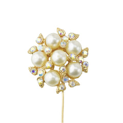 Rhinestone Pearls Floral Pins, 3-1/2-Inch, 6-Count - Gold