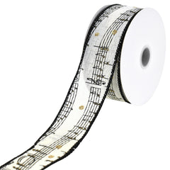 Music Sheet Notes Faux Linen Wired Ribbon, 10-yard