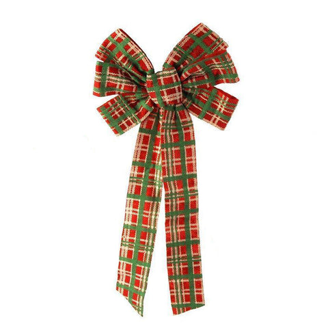 Checkered Plaid Felt Christmas Bow, 20-Inch - Red/Green
