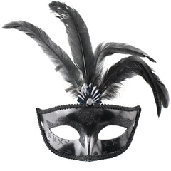 Fancy Feather Masquerade Mask, 7-Inch x 3-1/4-Inch - Black