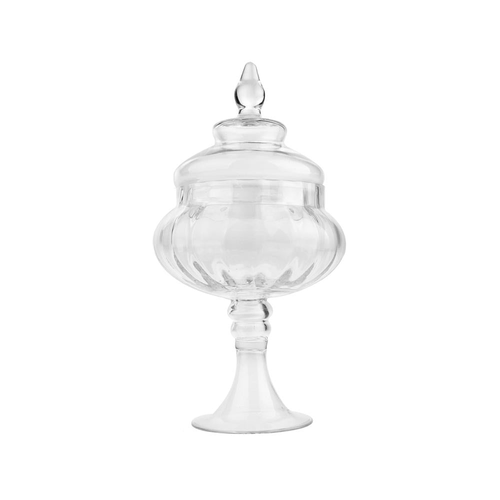Clear Glass Ribbed Pedestal Apothecary Candy Jar, 13-Inch