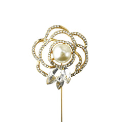 Rhinestone Pearl Rose Pins, 3-1/4-Inch, 3-Count - Gold