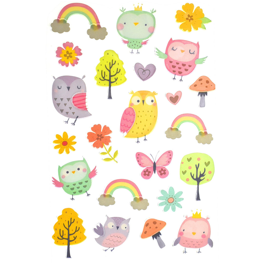 Owl Puffy 3D Sticker Sheet, 1-Inch, 24-Piece