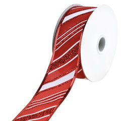 Glittered Christmas Diagonal Stripes Wired Ribbon, 1-1/2-Inch, 10-Yard
