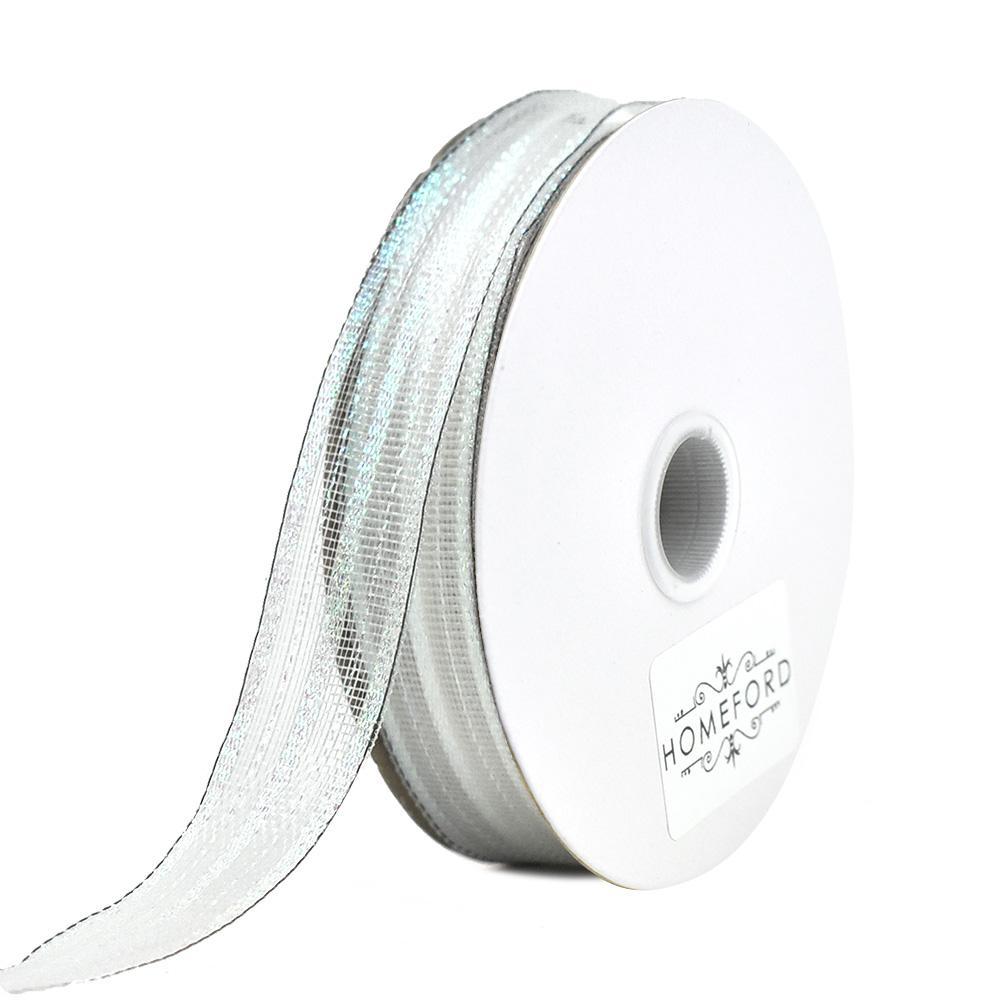 Iridescent Glitter Sheer Wired Ribbon, 5/8-Inch, 5-Yard