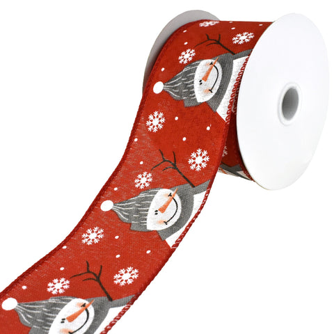 Cute Christmas Snowman Faux Linen Wired Ribbon, 2-1/2-Inch, 10-Yard