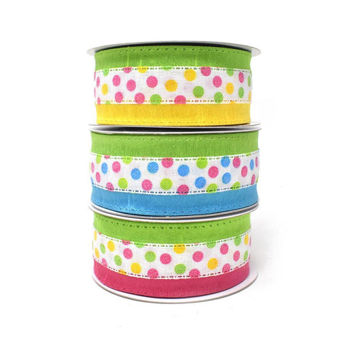 Candy Polka Dots Wired Printed Ribbon, 1-1/2-Inch, 10-Yard