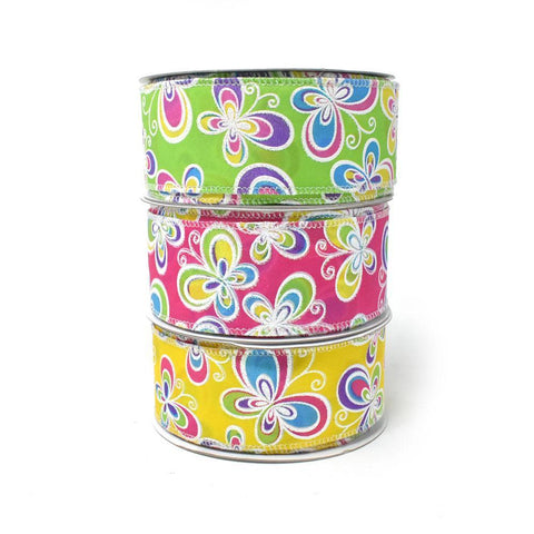 Butterflies Satin Wired Printed Ribbon, 10-yard