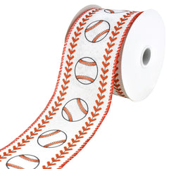 Baseball Stitched Edge Sports Wired Ribbon, 2-1/2-Inch, 10-Yard