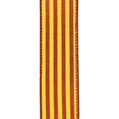 Autumn Cabana Stripes Faux Linen Wired Ribbon, 10-yard, Dark Orange/Yellow
