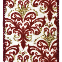 Elegant Damask Pattern Wired Ribbon, 2-1/2-Inch, 10-Yard - Ivory/Burgundy