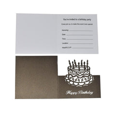Blank Square Laser Cut Happy Birthday with Cake Invitation, Brown, 4-3/4-Inch
