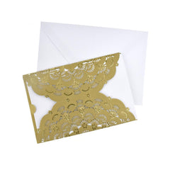Metallic Embossed Flower Laser Cut Design Invitations, 7-1/4-Inch, 8-Piece