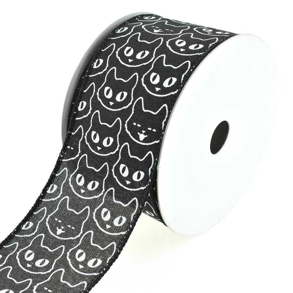 Fall Black Cat Patterned Wired Ribbon, 2-1/2-Inch, 10-Yard