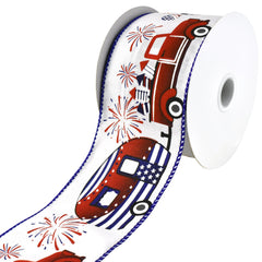 Patriotic Trucks and Campers Wired Ribbon, 2-1/2-inch, 10-yard
