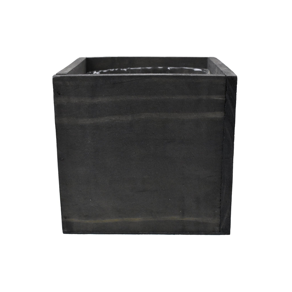 Rustic Wood Cube Box, 5-Inch - Dark Brown